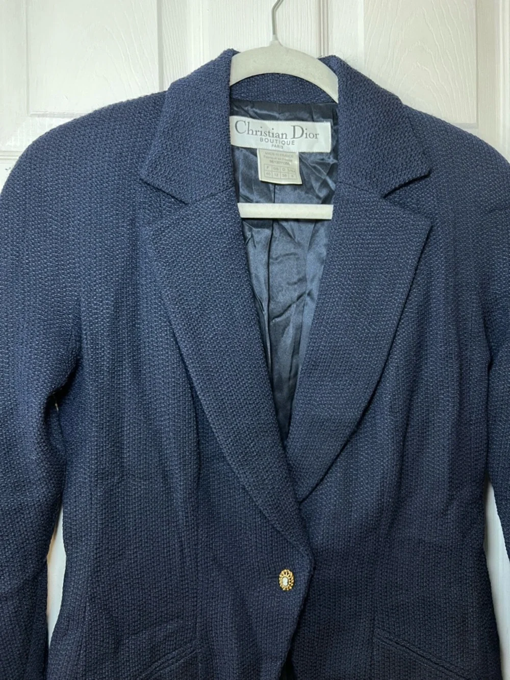 Christian Dior Boutique Navy Textured Blazer Jacket Size 8